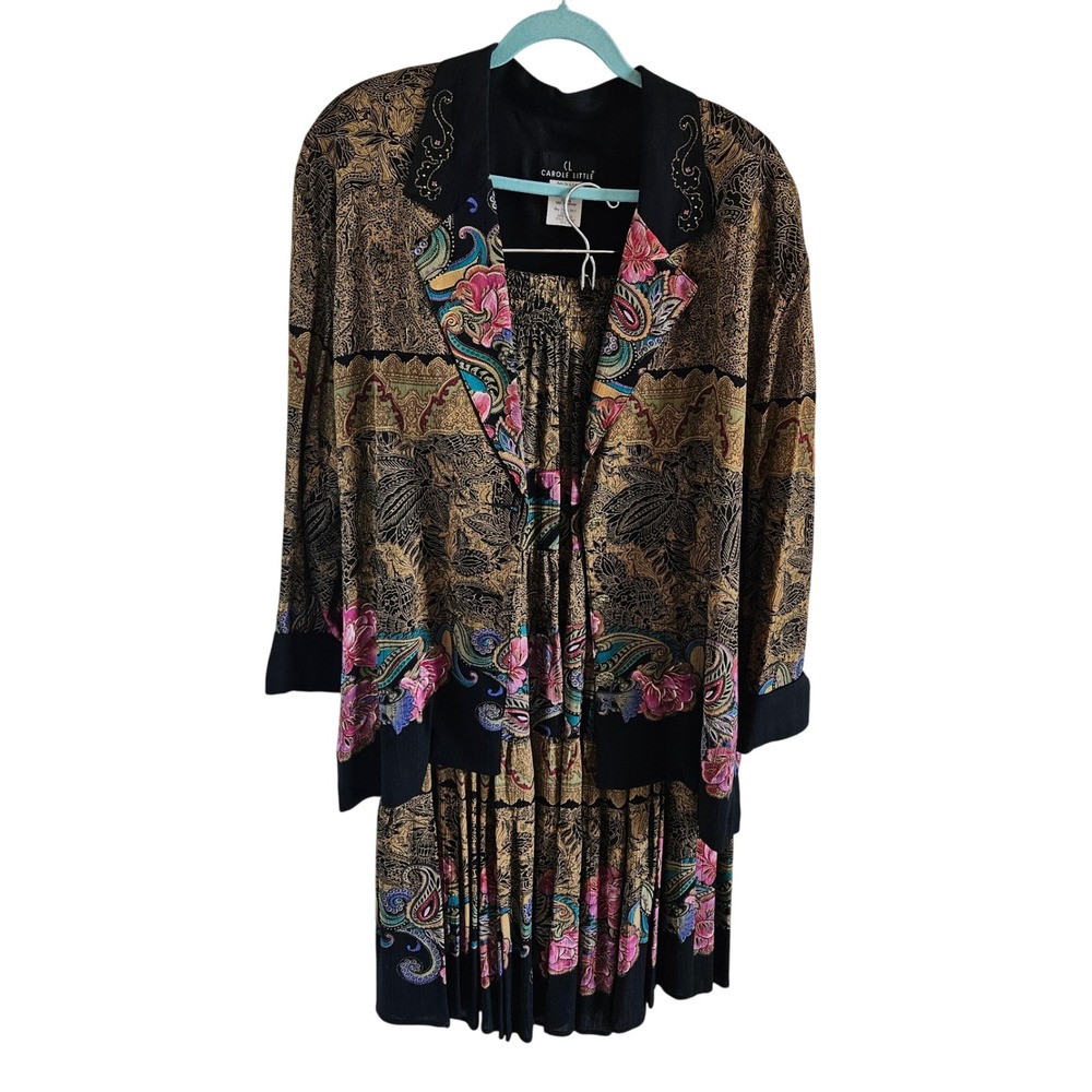 Vintage Carole Little Paisley Floral Rayon Skirt Set Jacket Maxi Skirt Size 12